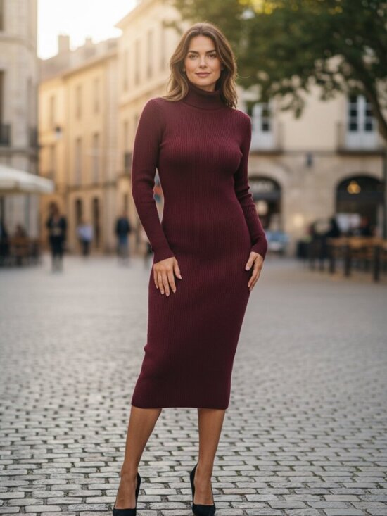 Bardot Dresses & Skirts - Bardot Santi Backless Sweater Dress Midi Long Sleeve Burgundy Rib Knit size US 8